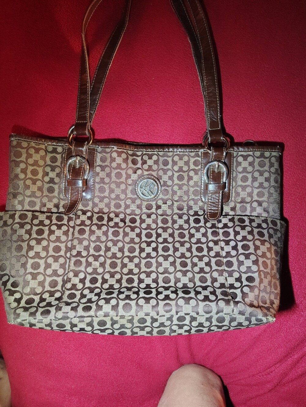 Women’s Brown Patterned Tote with Leather Straps